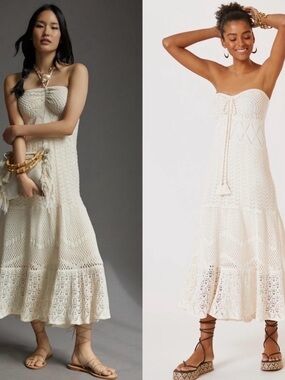 Farm Rio Dress Anthropologie Crochet Maxi Strapless Beach
White XL NWT